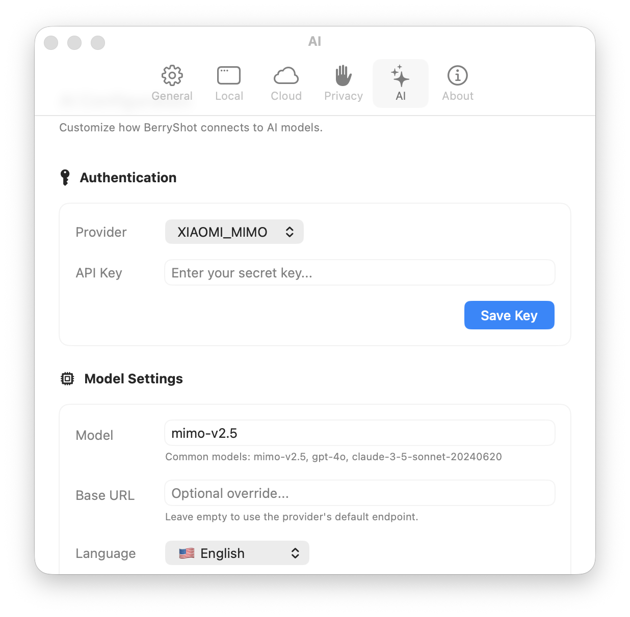AI Configuration Settings Window